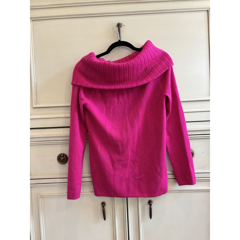 Dana Buchman Wool Hot Pink Barbie Core Cowl Neck Knit Sweater Small Zip Accent‎ - Picture 3 of 4